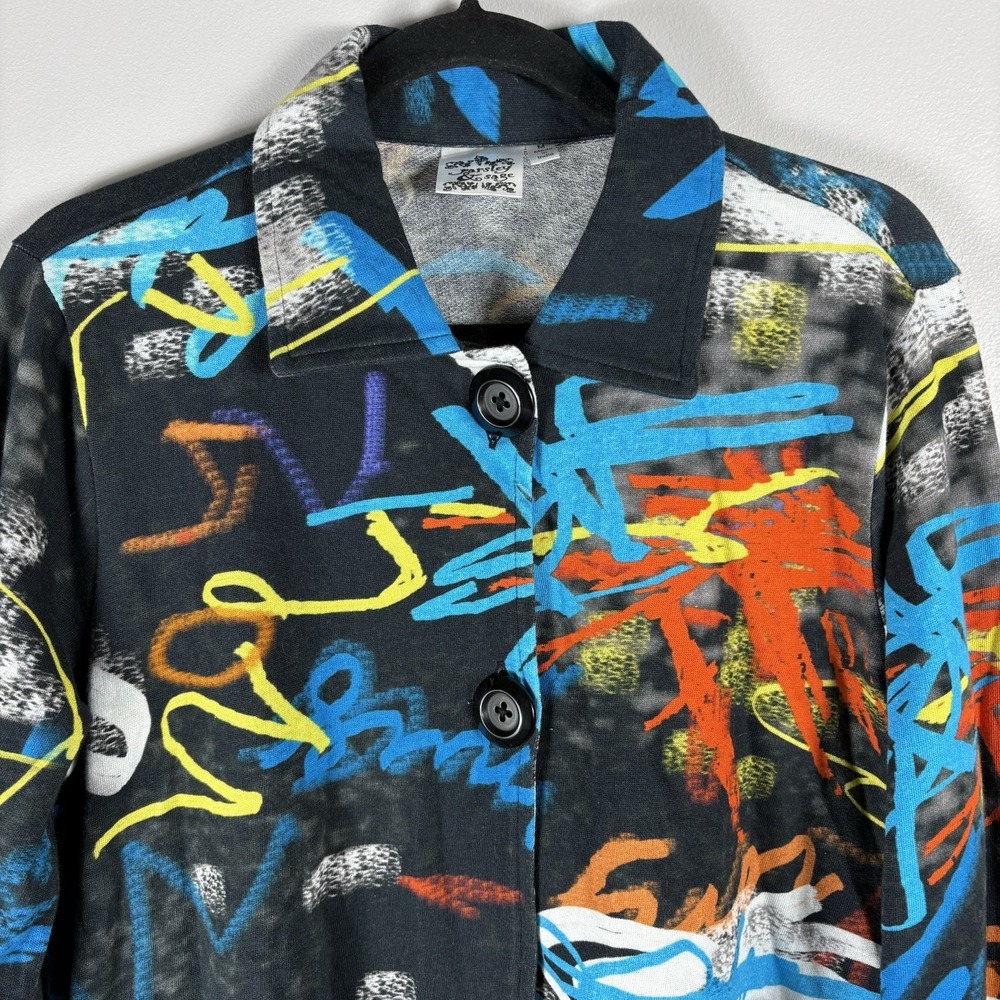 Parsley & Sage Medium Multicolor Art To Wear Two Button Long Sleeve Cardigan Top